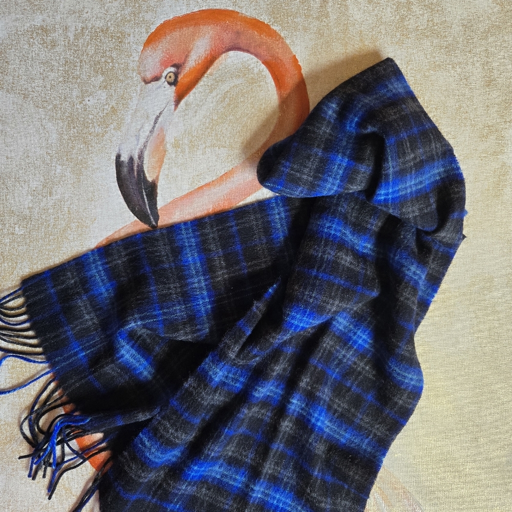3/$25 Scarf Plaid Warm Winter Cozy Fringe Blue Black